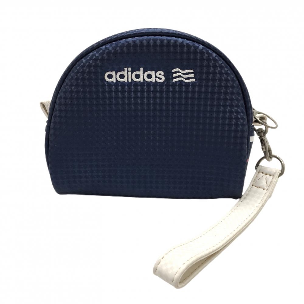 【美品】アディダス ポーチ ネイビー×白 内ポケット付 ロゴプリントゴルフ adidas