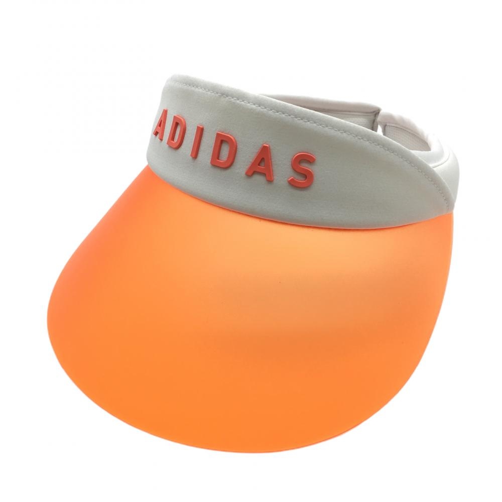 アディダス サンバイザー 白×オレンジ つばクリア 立体ロゴ  ゴルフウェア adidas 画像