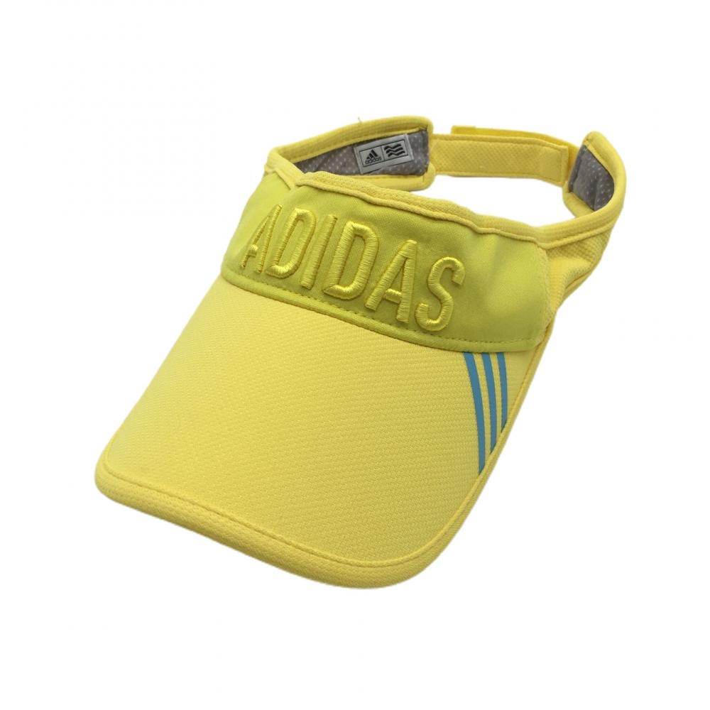 【超美品】アディダス サンバイザー イエロー×ライトブルー 3ライン フリー（56-58㎝） ゴルフウェア adidas 画像