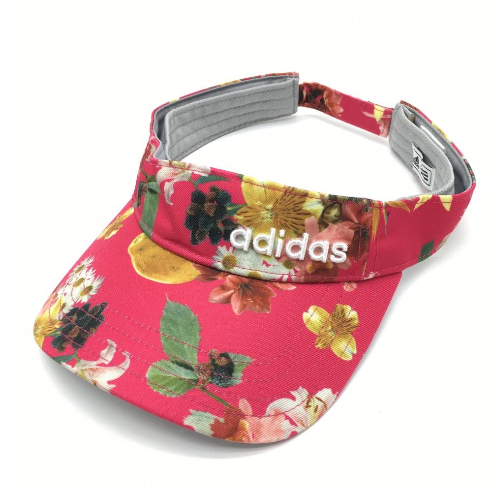 【超美品】アディダス サンバイザー ピンク×マルチカラー 花柄  フリー(56-58cm)  ゴルフウェア adidas