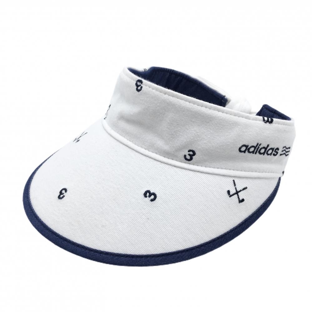 アディダス リバーシブルサンバイザー 白×ネイビー ロゴ刺しゅう  ゴルフウェア adidas