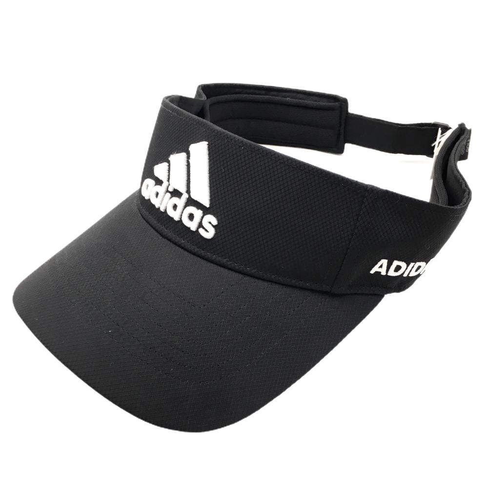 【超美品】アディダスゴルフ サンバイザー 黒×白 後ろベルト3ライン   ゴルフウェア adidas