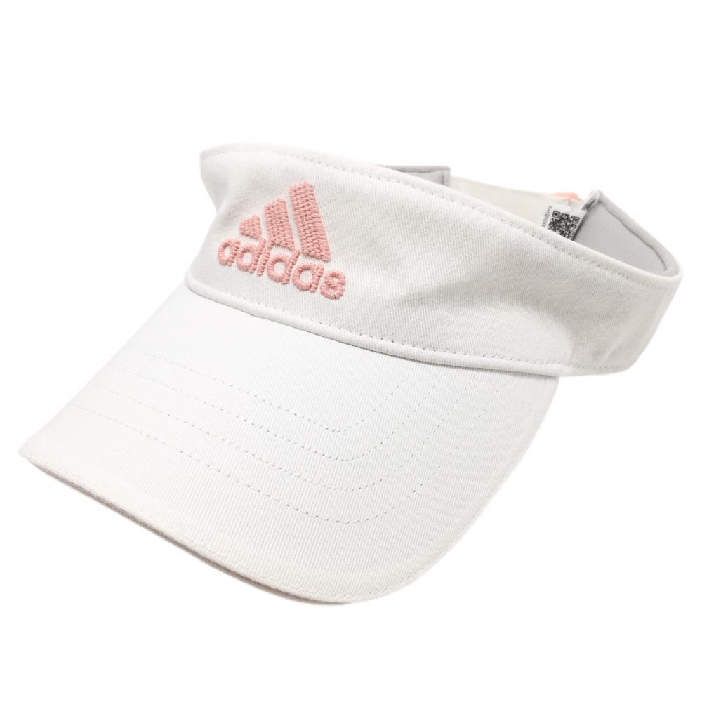 【超美品】アディダス サンバイザー 白×ライトピンク ロゴ刺しゅう    ゴルフウェア adidas