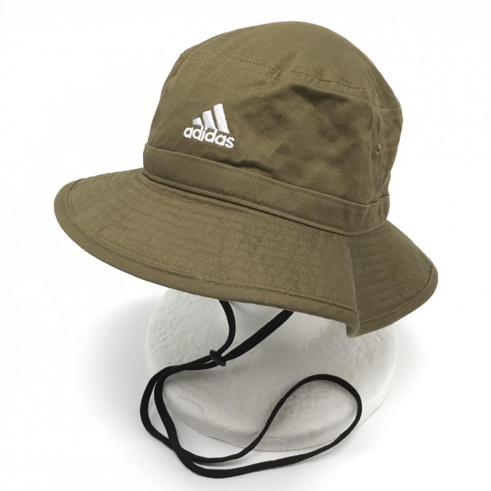 【超美品】アディダス ハット カーキ ロゴ刺しゅう 顎紐  58cm  ゴルフウェア adidas