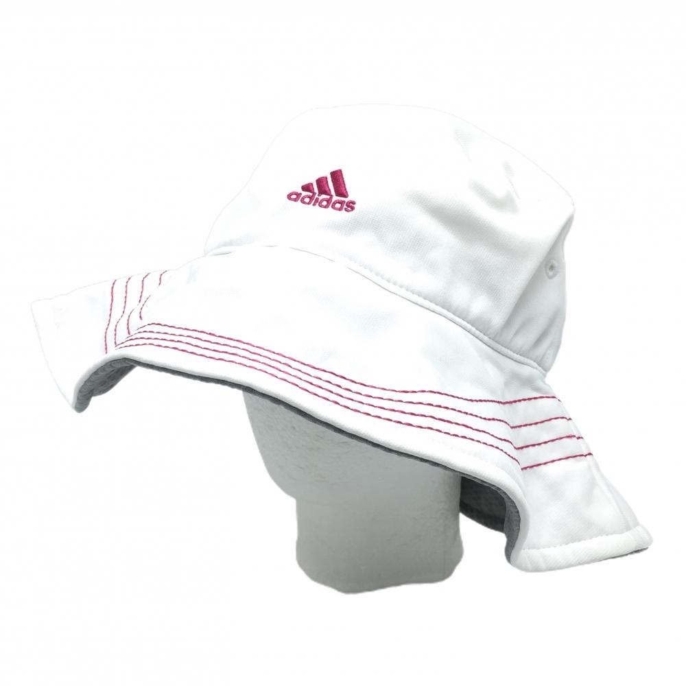 【美品】アディダス バケットハット 白×ピンク ロゴ刺しゅう JPM   ゴルフウェア adidas