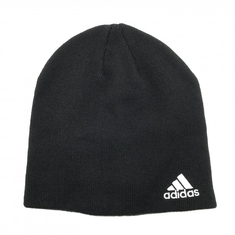 【新品】アディダス ニット帽 黒×白 ロゴ刺しゅう  フリー(57-59㎝)   ゴルフウェア adidas