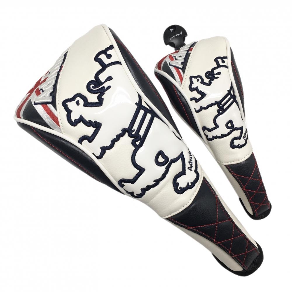 【超美品】アドミラル ヘッドカバー2点セット(DR UT) 白×黒 立体ロゴ刺しゅう マグネット式  ゴルフ Admiral