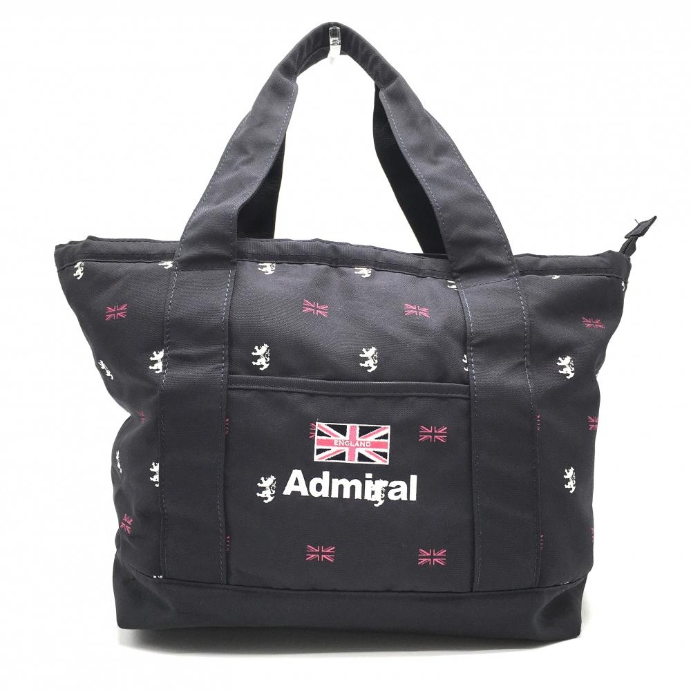 【美品】アドミラル トートバッグ ネイビー×白 ロゴ総柄 内外ポケット ロッカーバッグ ゴルフ Admiral