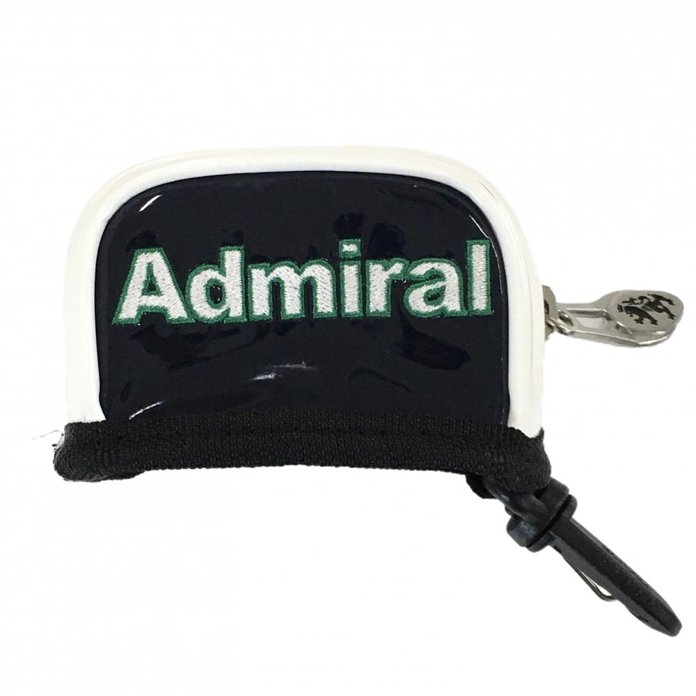 【超美品】アドミラル ボールケース 白×ネイビー ロゴ刺しゅう カラビナ付 ティー装着可 ゴルフ Admiral