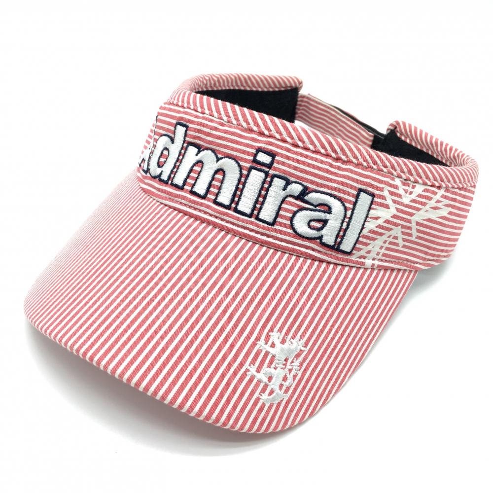 【美品】アドミラル サンバイザー レッド×白 ストライプ柄 内側パイル地 56cmFREE  ゴルフウェア Admiral