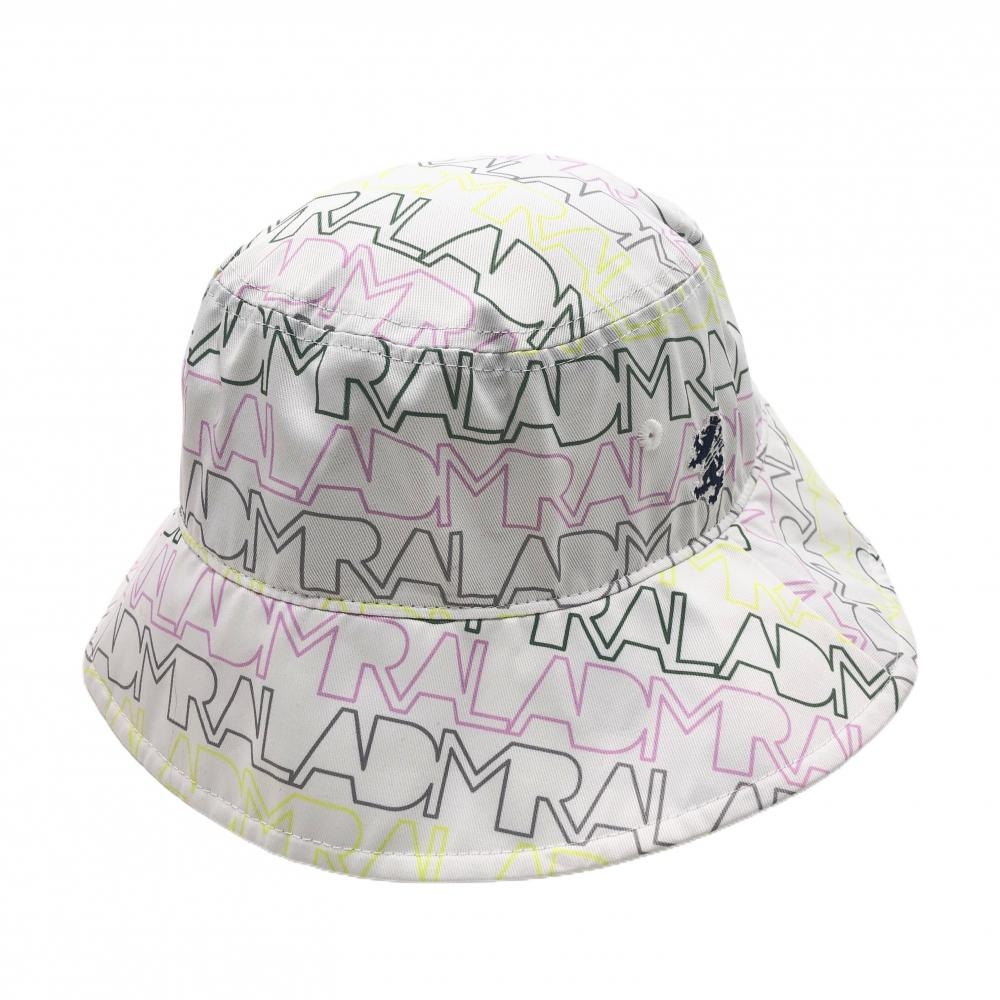 【超美品】アドミラル バケットハット 白×ピンク×グリーン 英字風総柄 内側パイル地 フリー(58cm)   ゴルフウェア Admiral