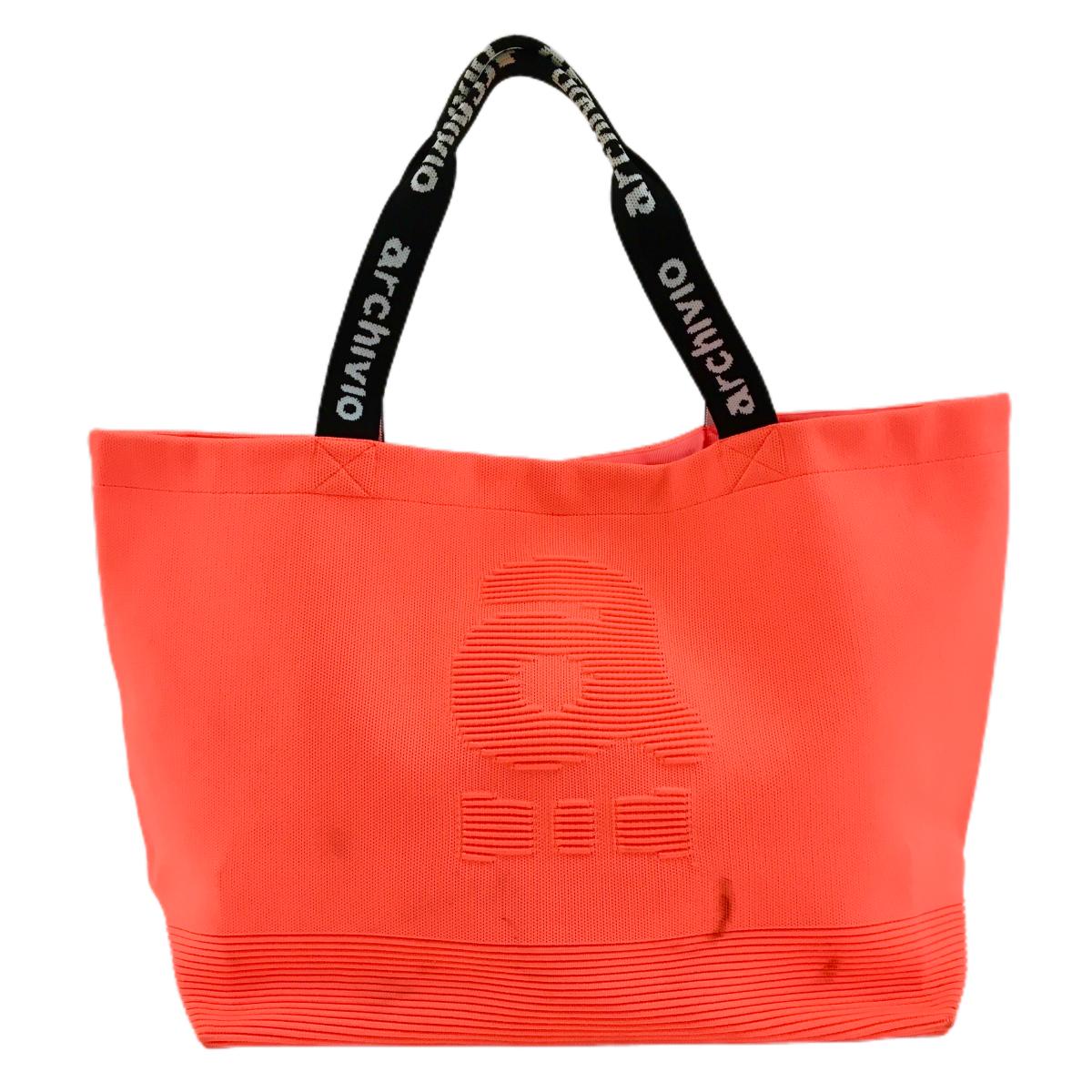 アルチビオ ビッグトートバッグ 蛍光オレンジ 織生地 内側ポケット 持ち手ロゴライン ニット ゴルフ 2023年モデル archivio