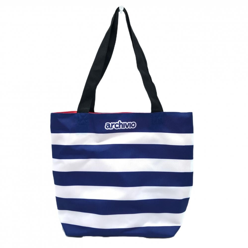 【超美品】アルチビオ リバーシブルトートバッグ 白×ネイビー ボーダー 裏レッド 非売品 ゴルフ archivio