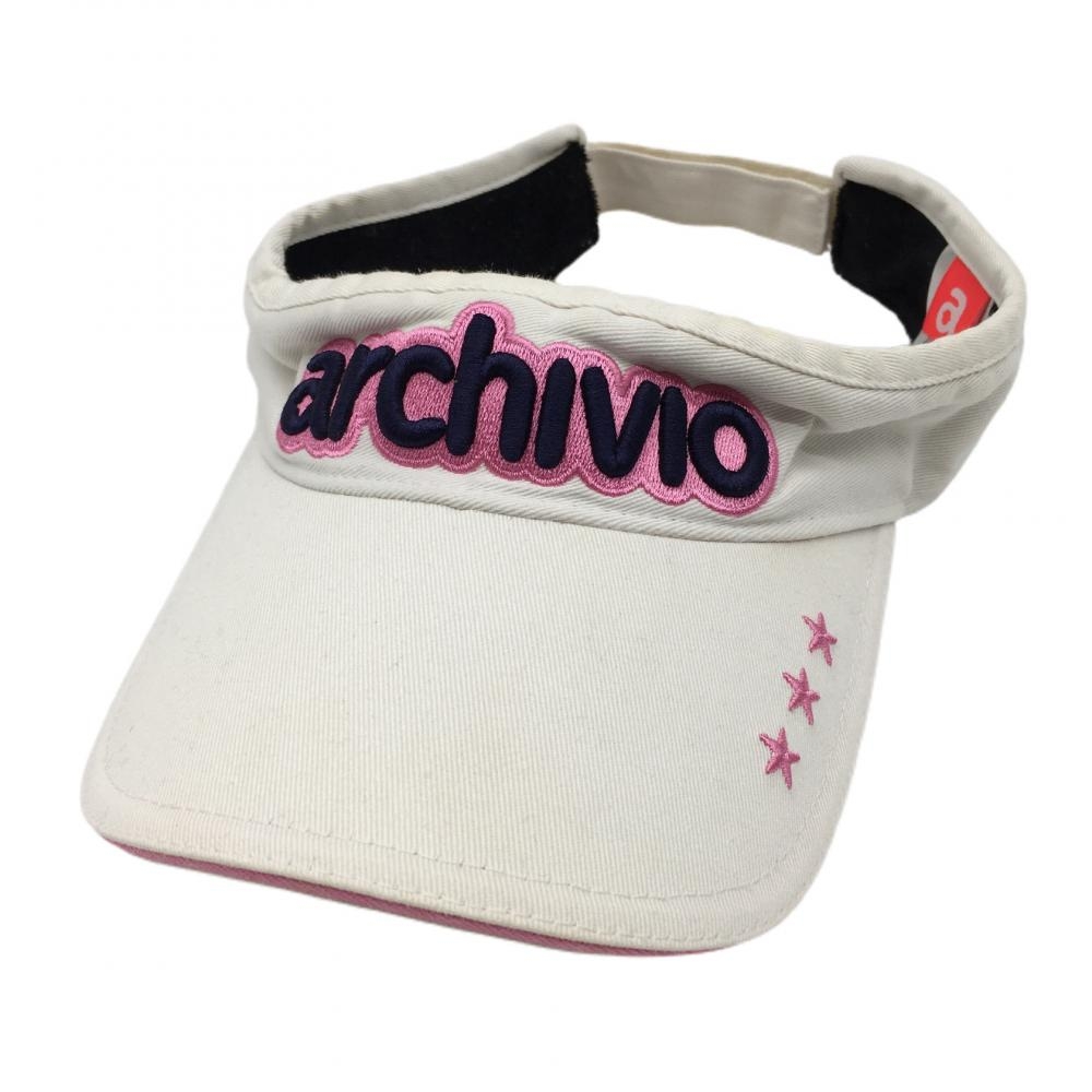 アルチビオ サンバイザー 白×ピンク 立体ロゴ刺しゅう 内側パイル地 ゴルフウェア archivio 画像
