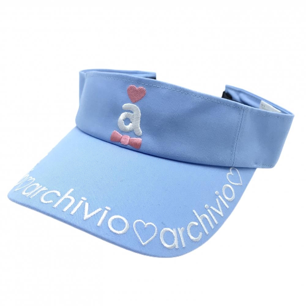 【超美品】アルチビオ サンバイザー ライトブルー×白 つば刺しゅう ハート   ゴルフウェア archivio