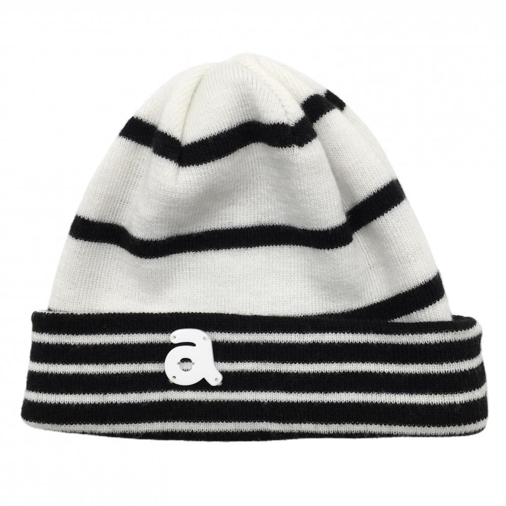 【美品】アルチビオ リバーシブルニット帽 白×黒 ボーダー  ゴルフウェア archivio