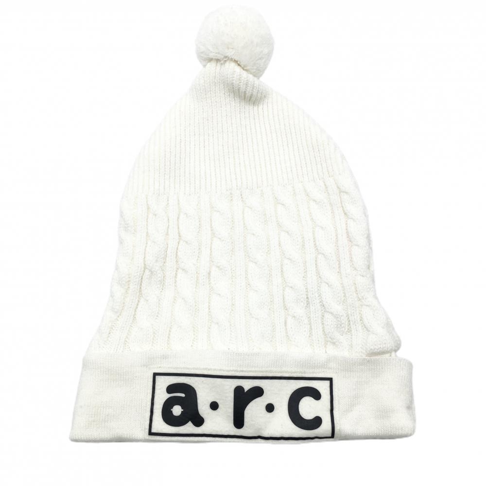 【超美品】アルチビオ ニット帽 白×黒 一部ケーブル編み ボンボン付   ゴルフウェア archivio