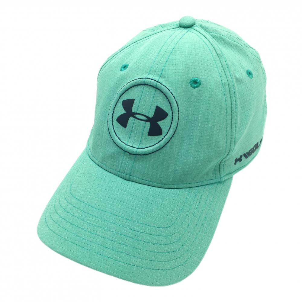 【美品】アンダーアーマー キャップ ライトグリーン×ネイビー 立体ロゴ  LG/XL  ゴルフウェア UNDER ARMOUR