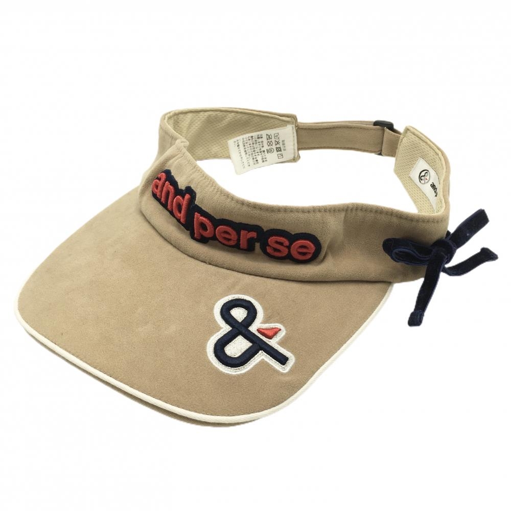 【美品】アンパスィ サンバイザー ベージュ ロゴ刺しゅう F   ゴルフウェア and per se