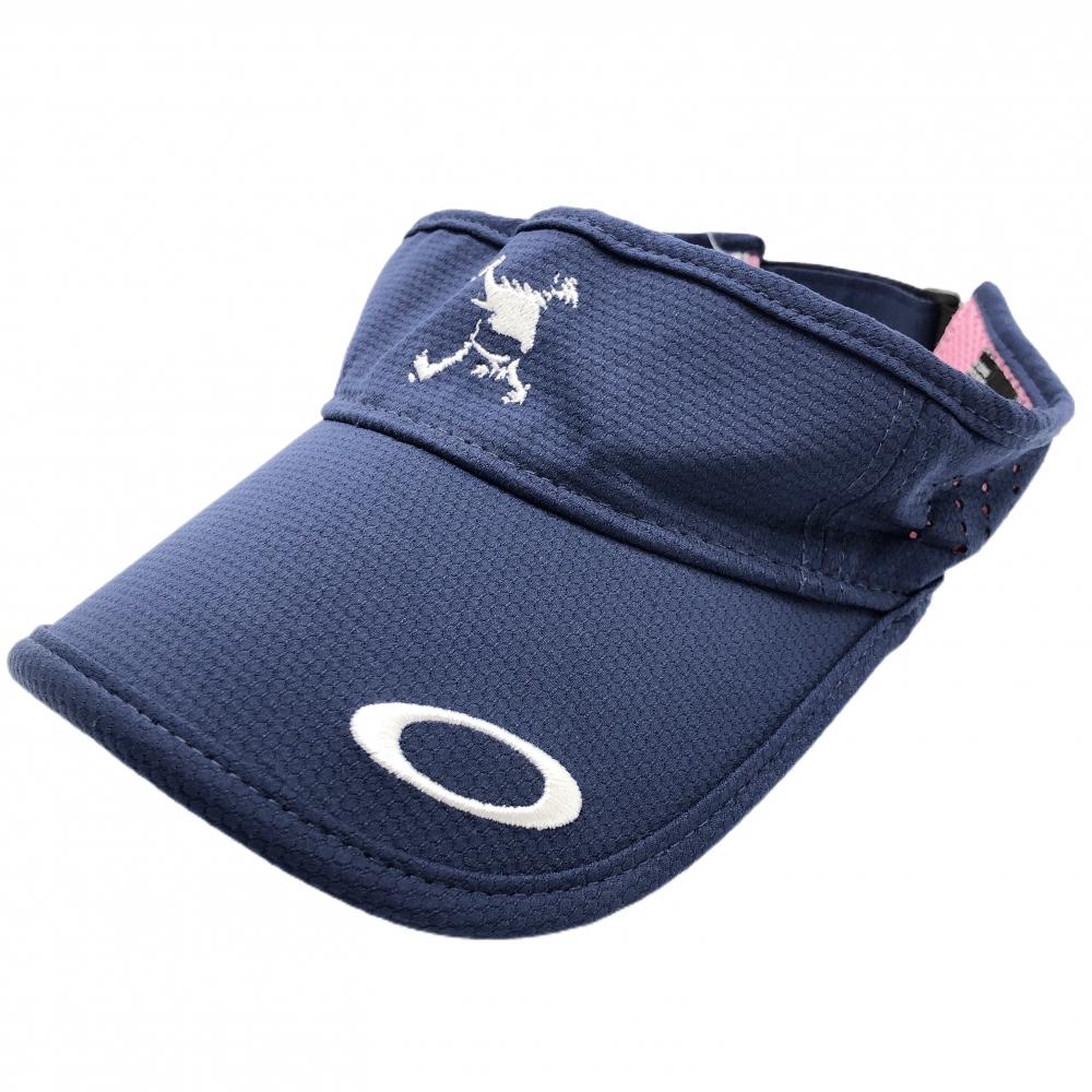 【美品】オークリー サンバイザー ネイビー×白 ロゴ刺しゅう サイドパンチング  ゴルフウェア Oakley