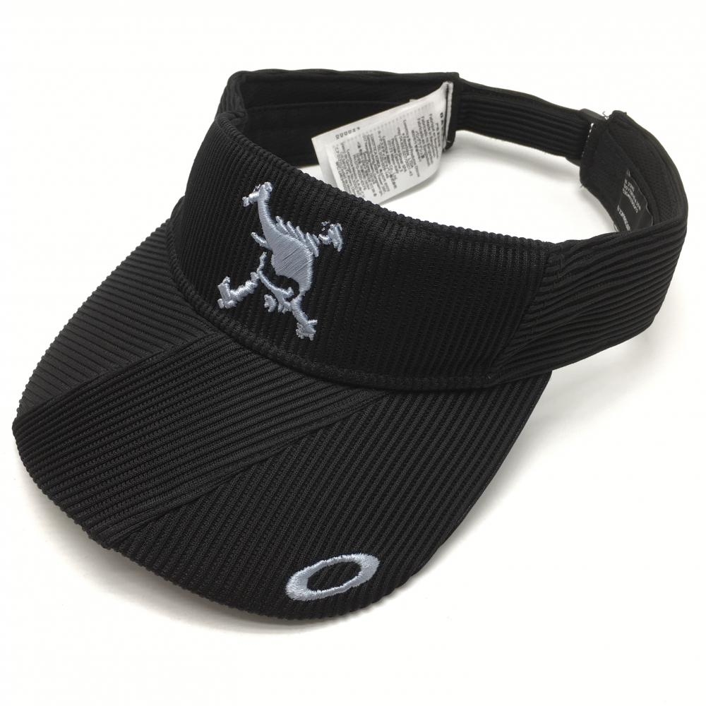 【超美品】オークリー サンバイザー 黒×ライトブルー 立体ロゴ刺しゅう 58cm(ONE SIZE)  ゴルフウェア Oakley