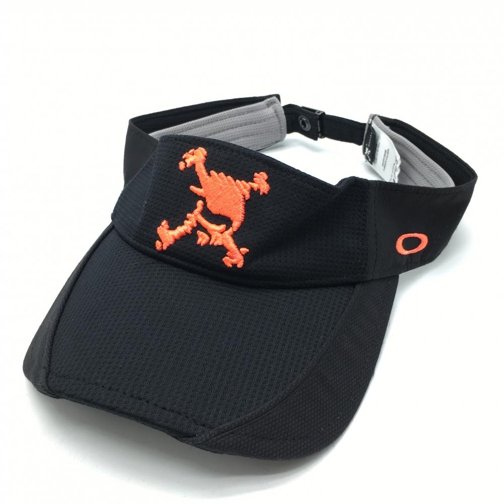 【美品】オークリー サンバイザー 黒×オレンジ ロゴ刺しゅう   ゴルフウェア Oakley