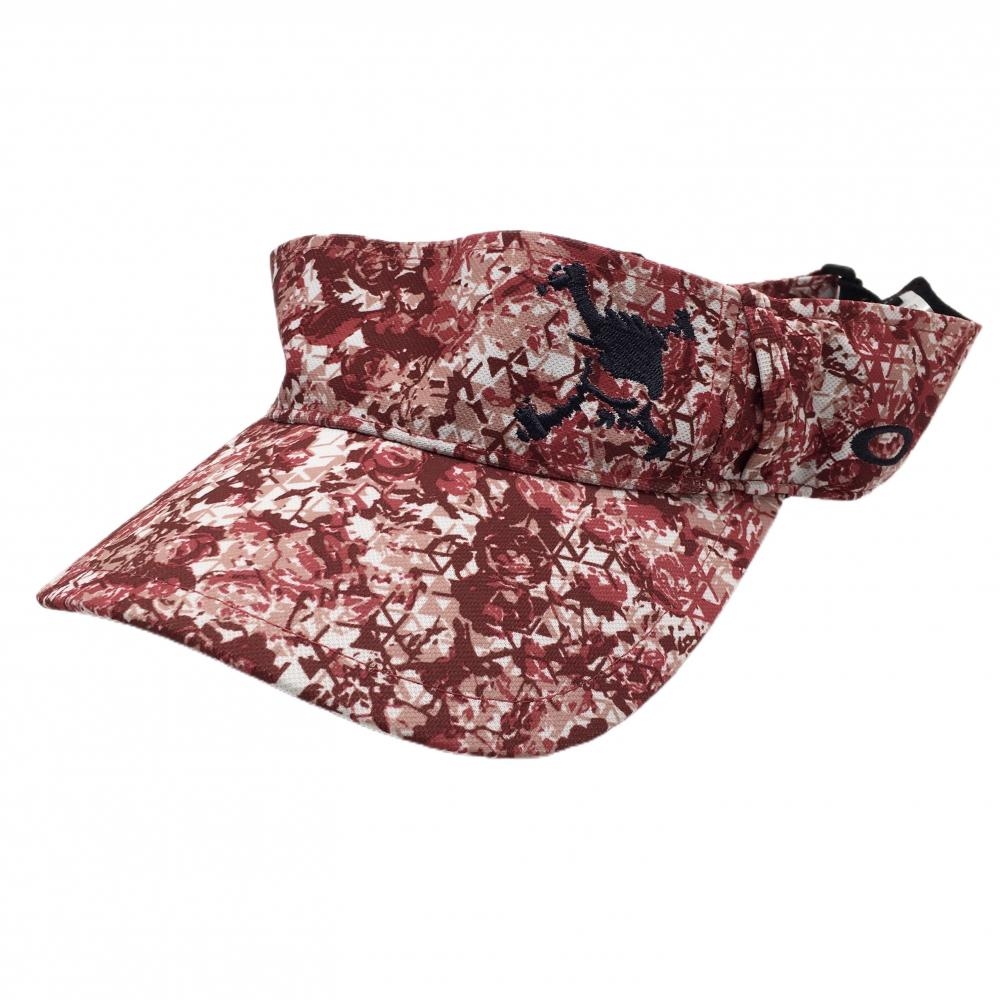 【美品】オークリー サンバイザー 白×レッド 花柄 ロゴ刺しゅう    ゴルフウェア Oakley