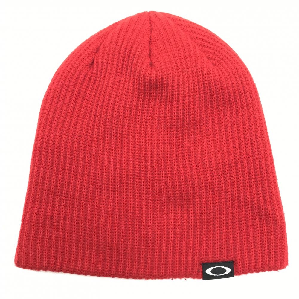 【美品】オークリー ニット帽 レッド シンプル フリーサイズ   ゴルフウェア Oakley