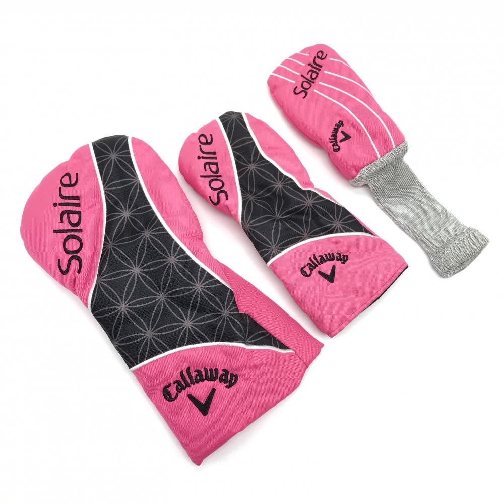 【美品】キャロウェイ ヘッドカバー3点セット(DR FW UT) ピンク×黒 solaire ゴルフ Callaway