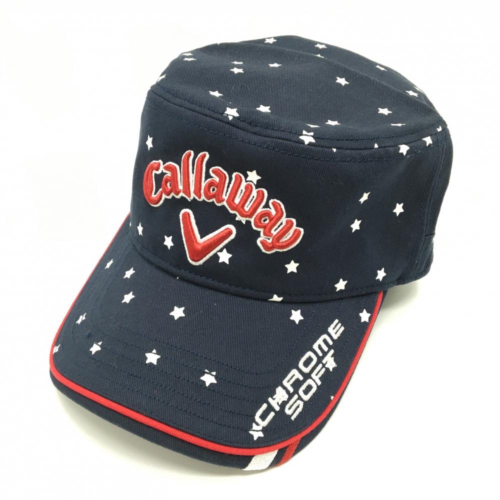 【超美品】キャロウェイ ワークキャップ ネイビー×白 星柄 フリー(57-59cm)  ゴルフウェア Callaway