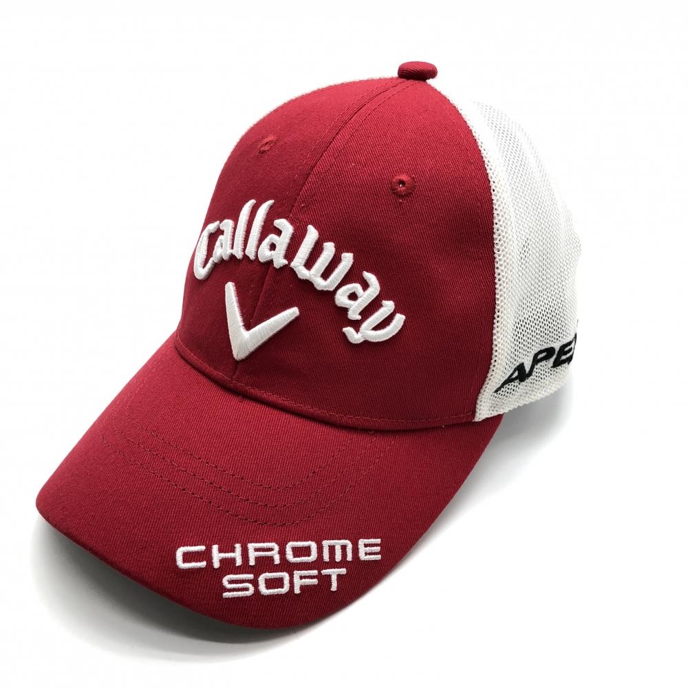 【美品】キャロウェイ×ODYSSEY メッシュキャップ レッド×白 立体ロゴ刺しゅう  表記なし  ゴルフウェア Callaway