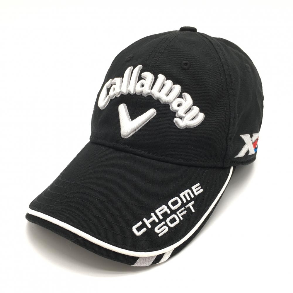 【美品】キャロウェイ キャップ 黒×白 一部裏メッシュ ODYSSEY  フリー(57-59cm)  ゴルフウェア Callaway