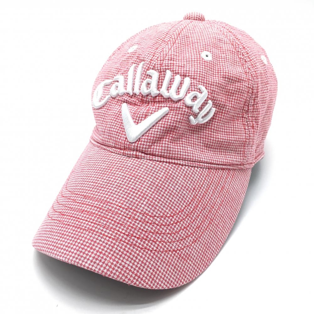 【美品】キャロウェイ キャップ レッド×白 細千鳥格子 裏地一部メッシュ FR  ゴルフウェア Callaway