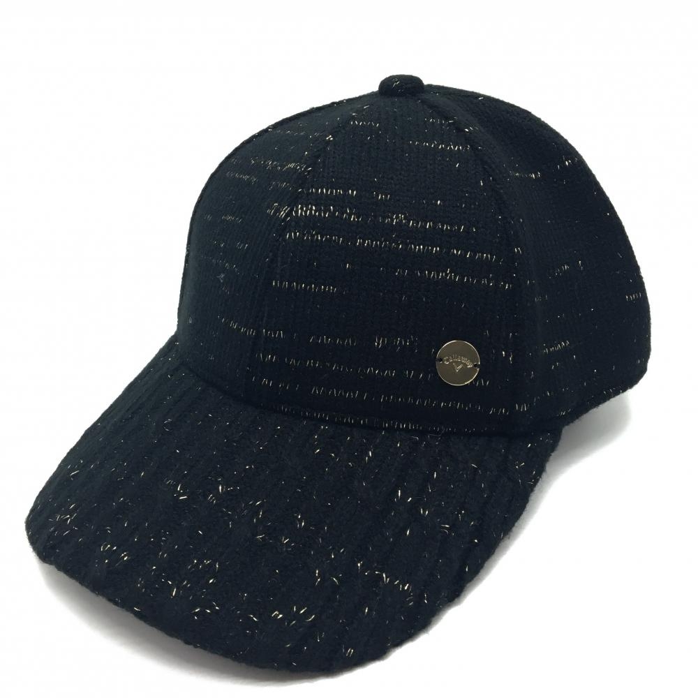 【美品】キャロウェイ キャップ 黒×ゴールド ツイード生地 FR  ゴルフウェア Callaway
