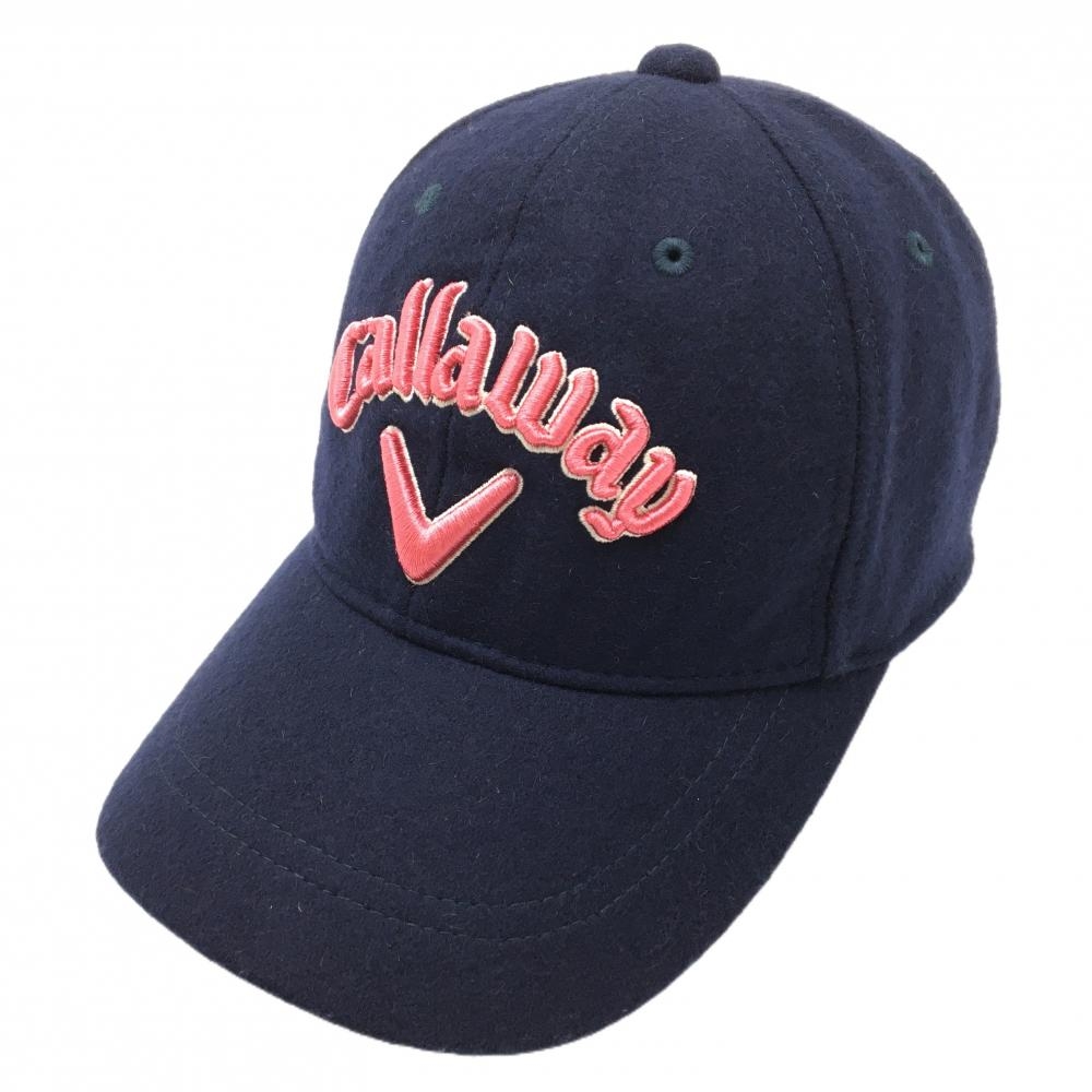 【超美品】キャロウェイ キャップ  ネイビー×ピンク ロゴ刺しゅう 微起毛素材 FR   ゴルフウェア Callaway