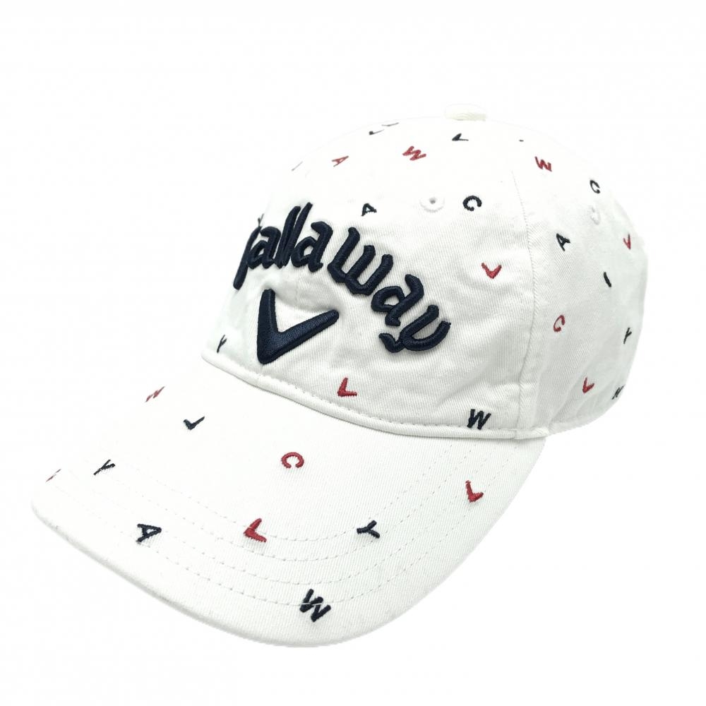 【美品】キャロウェイ キャップ 白×ネイビー ロゴ総柄 立体ロゴ FR   ゴルフウェア Callaway