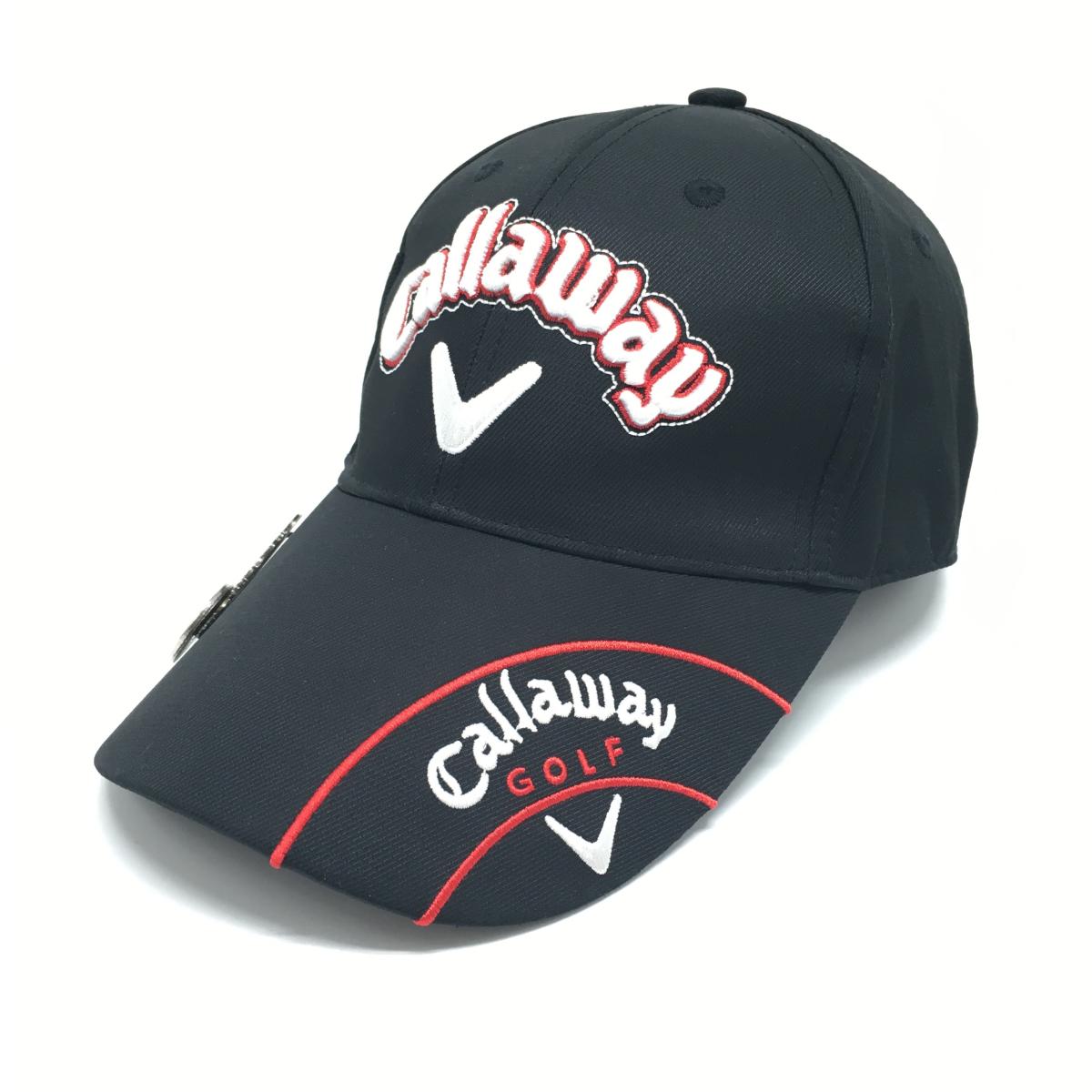 【美品】キャロウェイ キャップ 黒×白×レッド マグネットマーカー付 サイドポケット付    ゴルフウェア Callaway