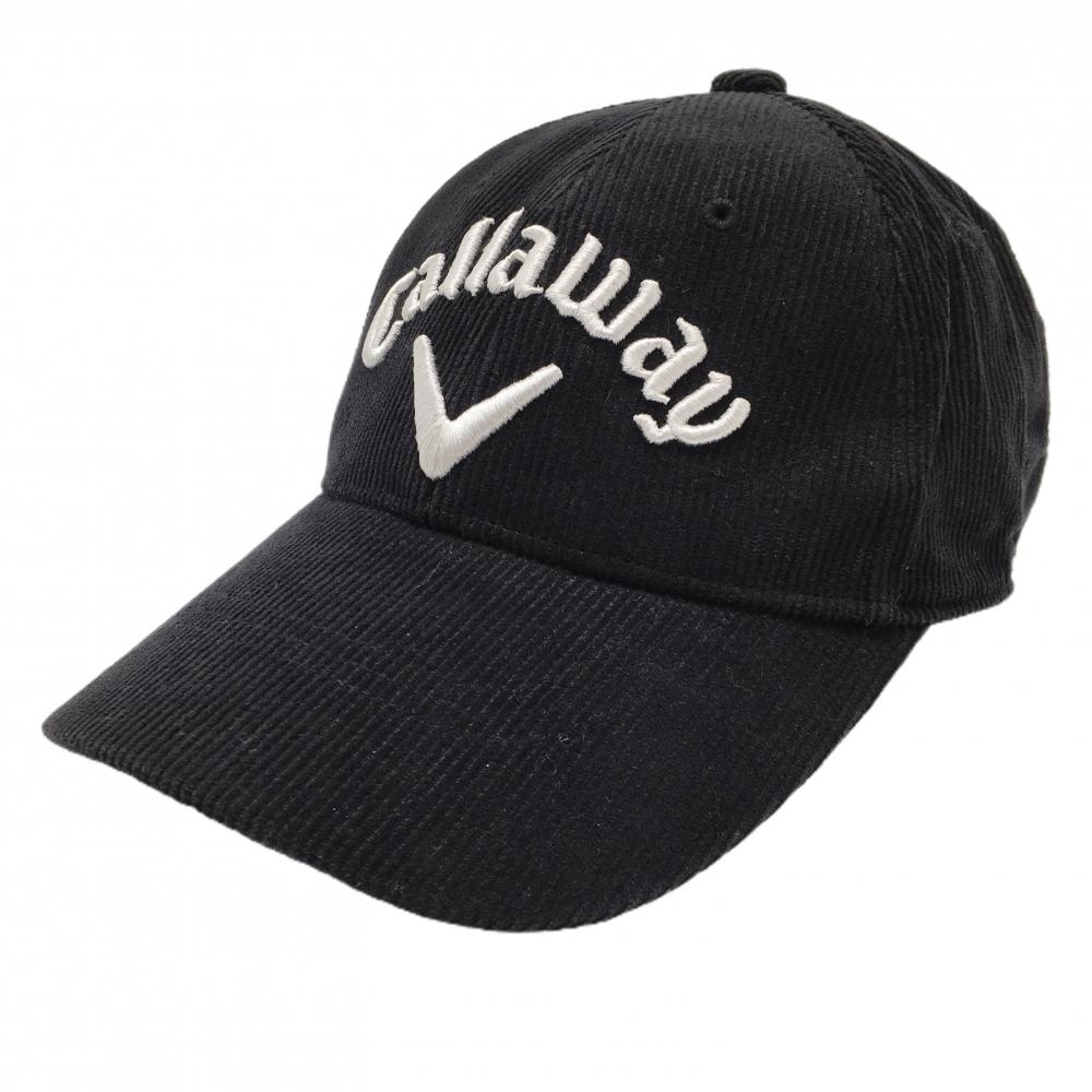【美品】キャロウェイ コーデュロイキャップ 黒×白 立体ロゴ刺しゅう  FR   ゴルフウェア Callaway