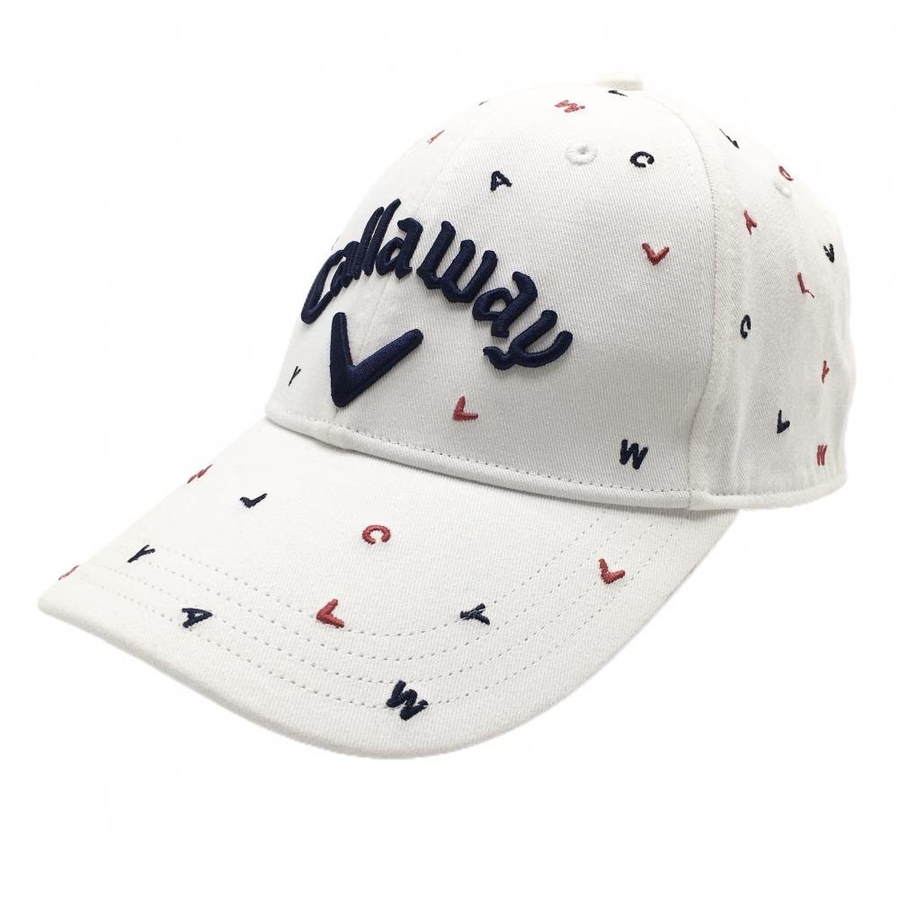 キャロウェイ キャップ 白×ネイビー×レッド ロゴ刺しゅう総柄 立体ロゴ  FR   ゴルフウェア Callaway