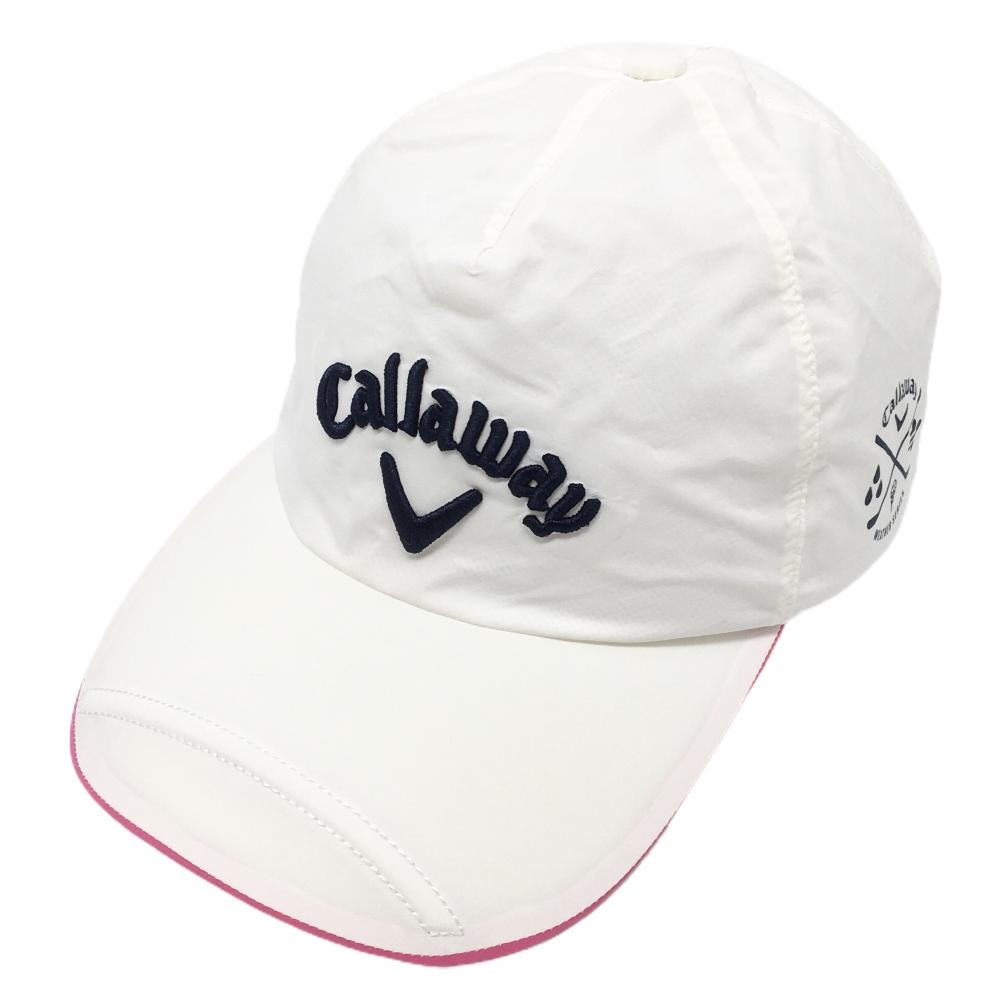 【超美品】キャロウェイ レインキャップ 白系×ネイビー 立体ロゴ 裏地メッシュ FR   ゴルフウェア Callaway