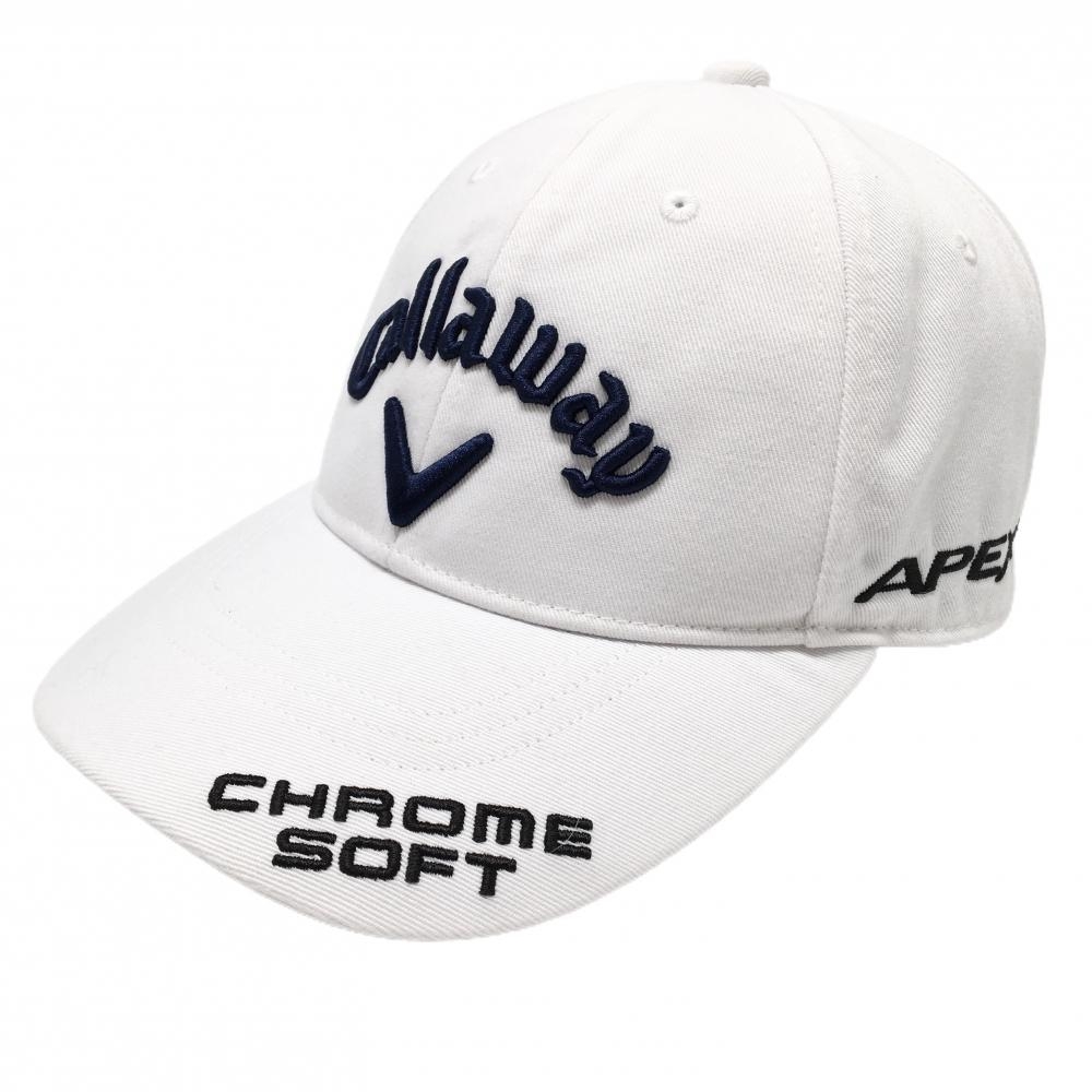 【超美品】キャロウェイ キャップ 白×ネイビー 裏一部メッシュ 立体ロゴ   ゴルフウェア Callaway