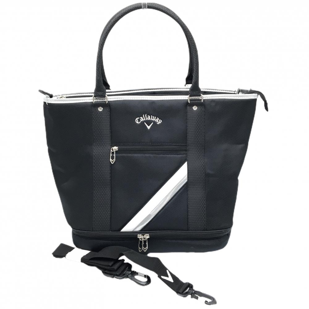 【美品】キャロウェイ 2WAYロッカーバッグ 黒×白 ２層式 ロゴ刺しゅう ショルダーストラップ付 内外ポケット ゴルフ Callaway