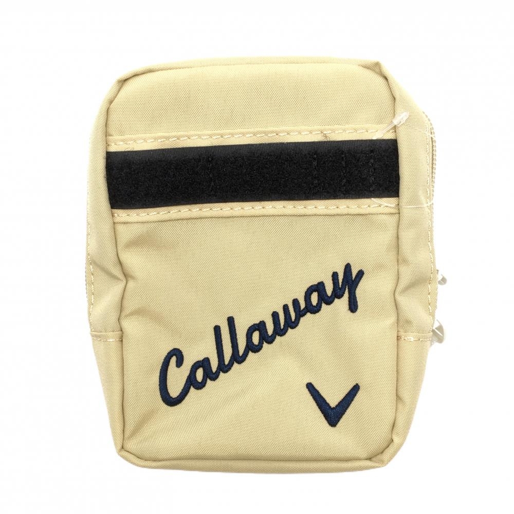 【新品】キャロウェイ マルチポーチ ベージュ ロゴネイビー ティー装着可 小物入れ ゴルフ Callaway