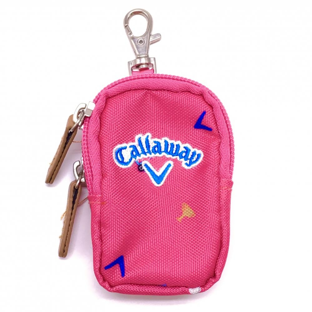 【美品】キャロウェイ マルチポーチ ピンク×ブルー 総柄 ティーケース 小物入れ ゴルフ Callaway