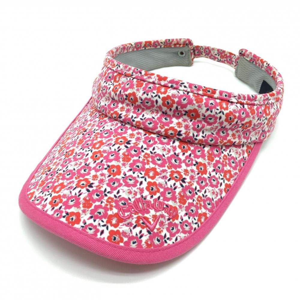 キャロウェイ サンバイザー ピンク×レッド 花柄 ロゴ刺しゅう FR ゴルフウェア Callaway