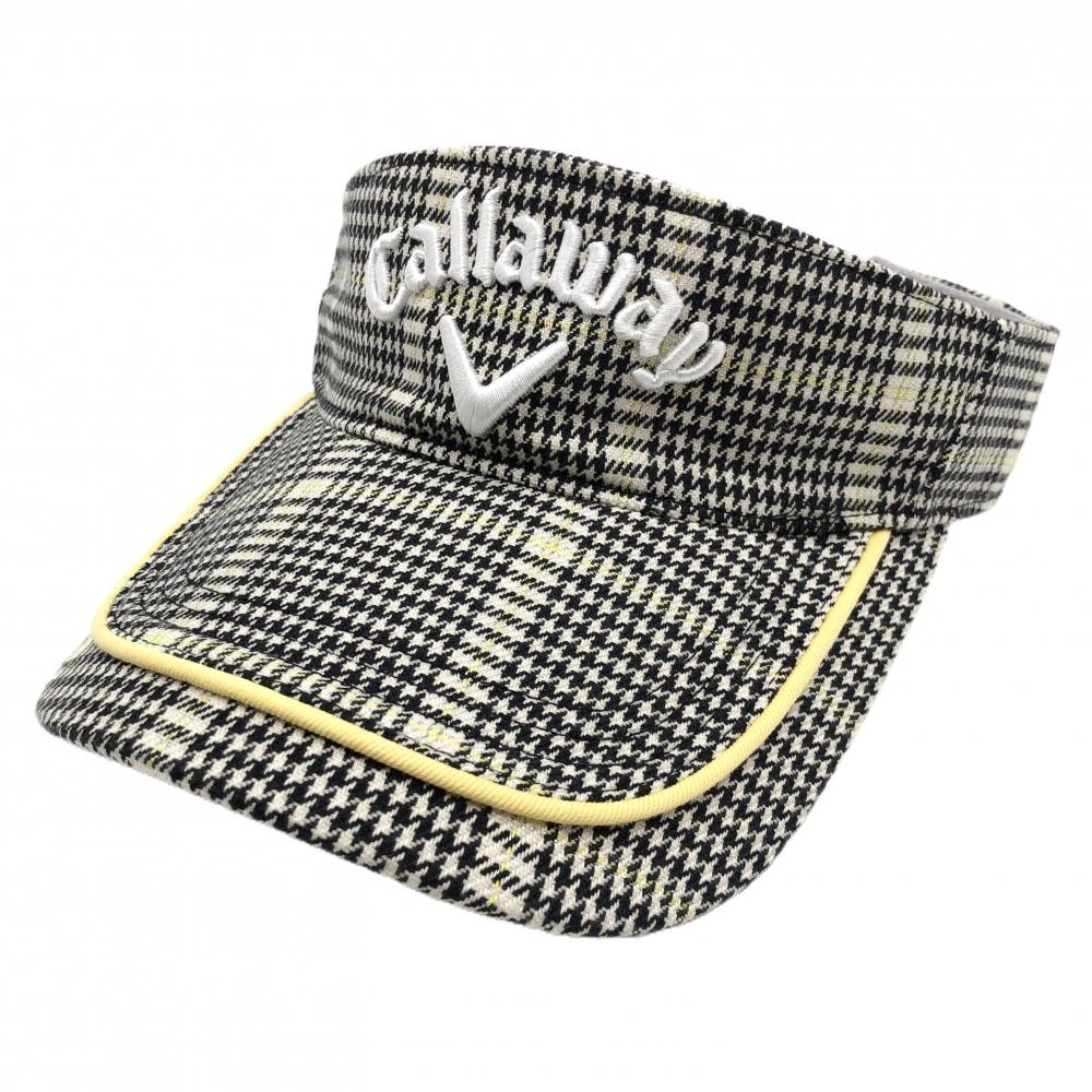 キャロウェイ サンバイザー 黒×ライトベージュ系×イエロー 千鳥格子 FR  ゴルフウェア Callaway