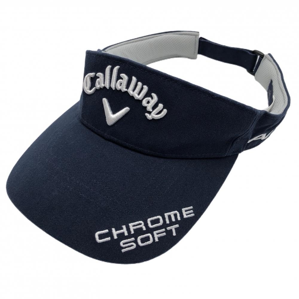 【超美品】キャロウェイ サンバイザー ネイビー×白 立体ロゴ刺しゅう FR  ゴルフウェア Callaway