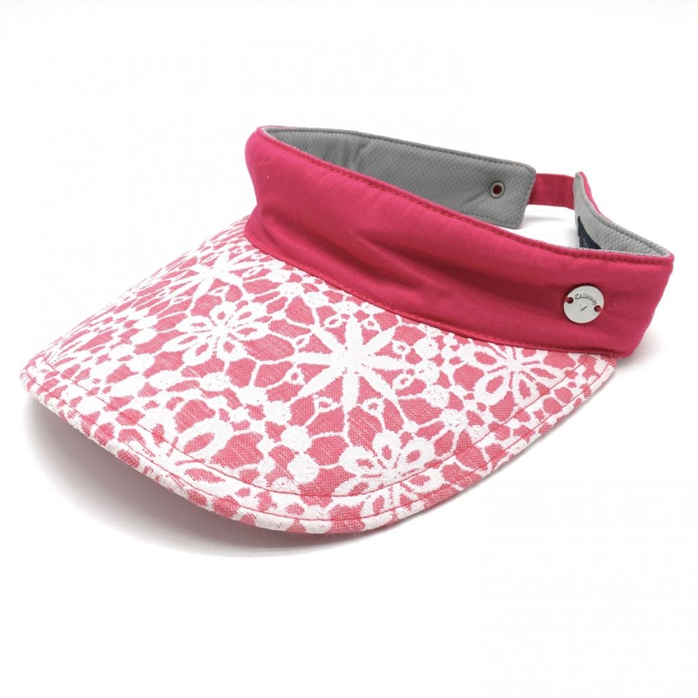 【超美品】キャロウェイ サンバイザー ピンク×白 つば柄 紙タグ付き FR  ゴルフウェア Callaway