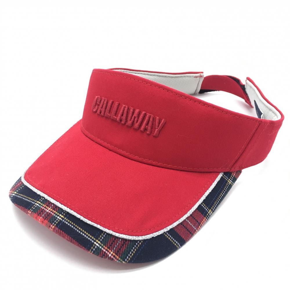 キャロウェイ サンバイザー レッド×ネイビー つば縁チェック 立体ロゴ刺しゅう FR  ゴルフウェア Callaway