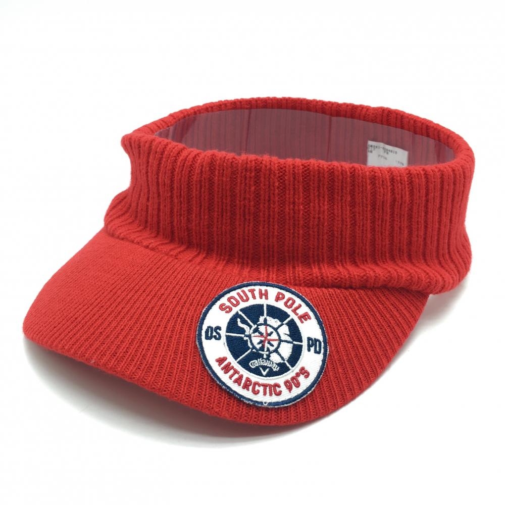 【超美品】キャロウェイ ニットサンバイザー レッド ワッペン FR  ゴルフウェア Callaway